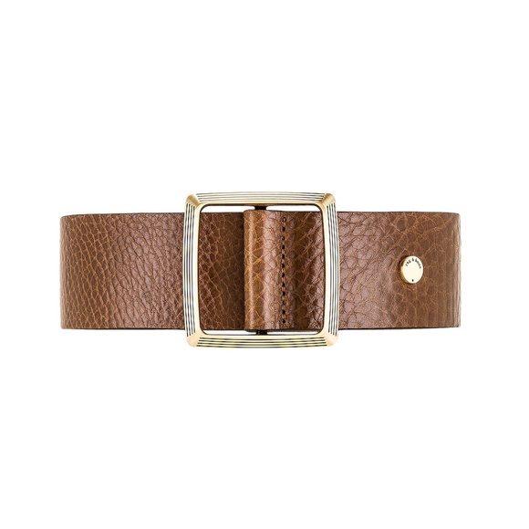 rag & bone Brown Leather Belt with Gold Buckle